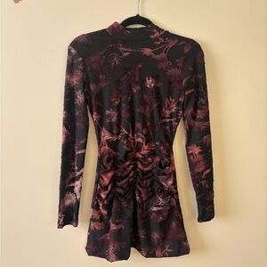 Vintage Black Floral Mesh Bodycon Mini Dress